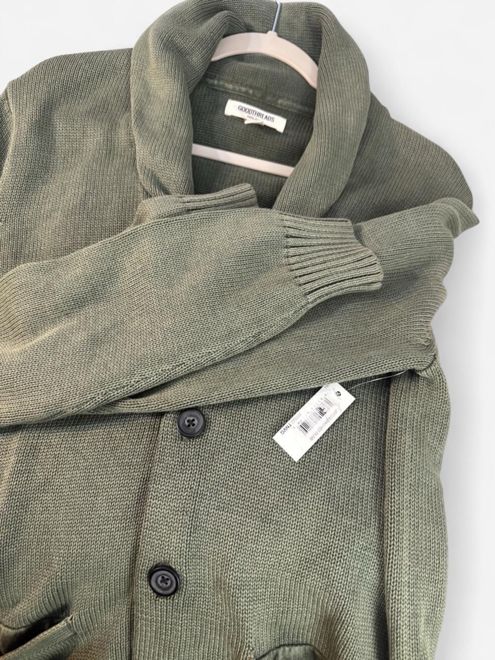 Goodthreads Men's Olive Shawl Collar Cardigan - Green Knit - Picture 6 of 6